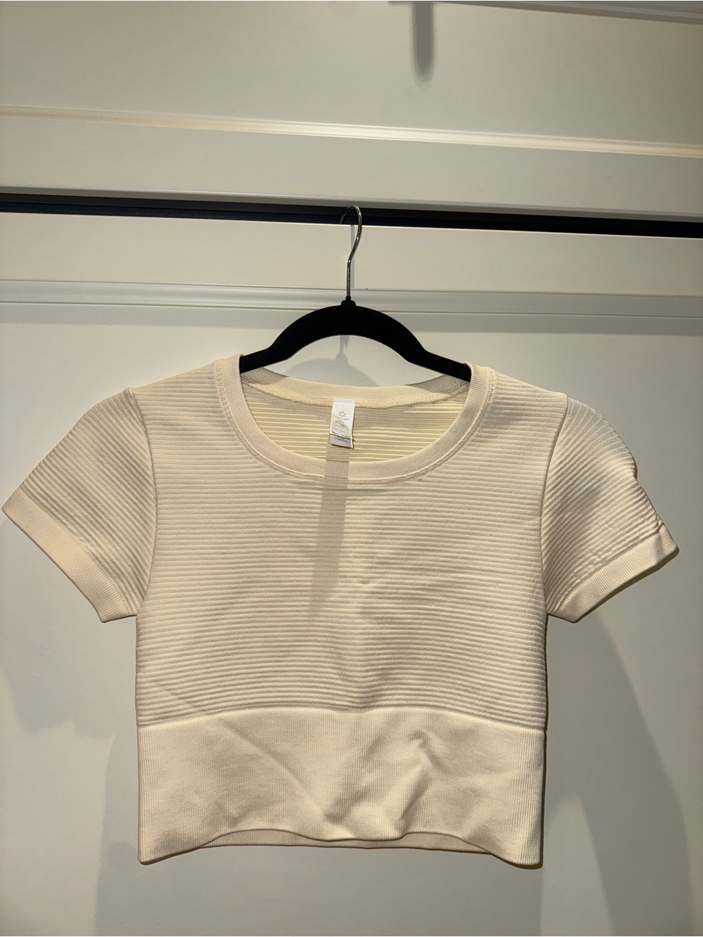 aerie Cream Ribbed Short Sleeve Crop Tee